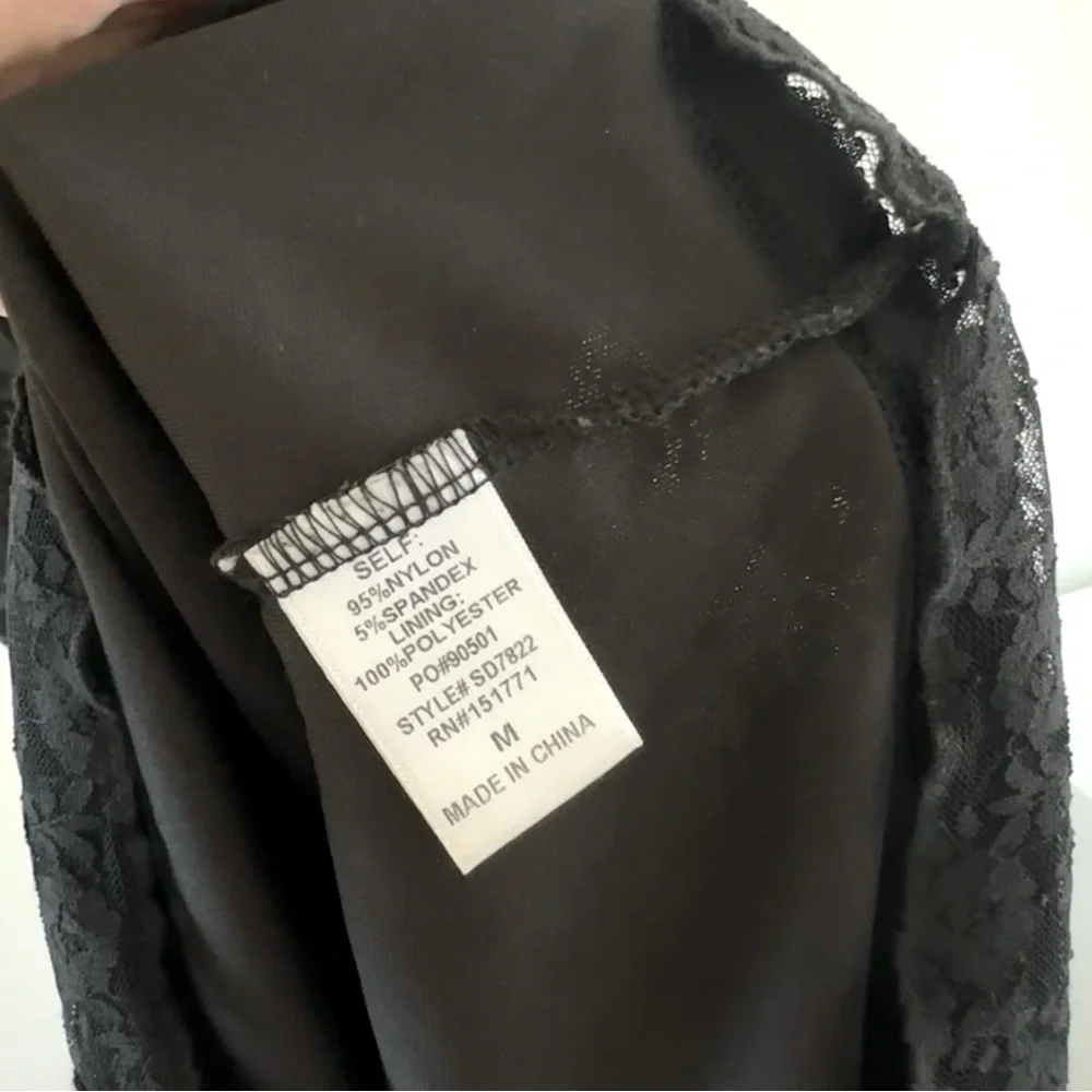 Black Lace Mini Dress Thin Adjustable Straps Form Fitted Size Medium - Picture 8 of 11